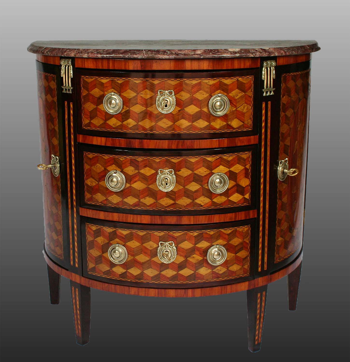 Commode demi-lune d'poque Louis XVI - Cliquez sur l'image pour la fermer