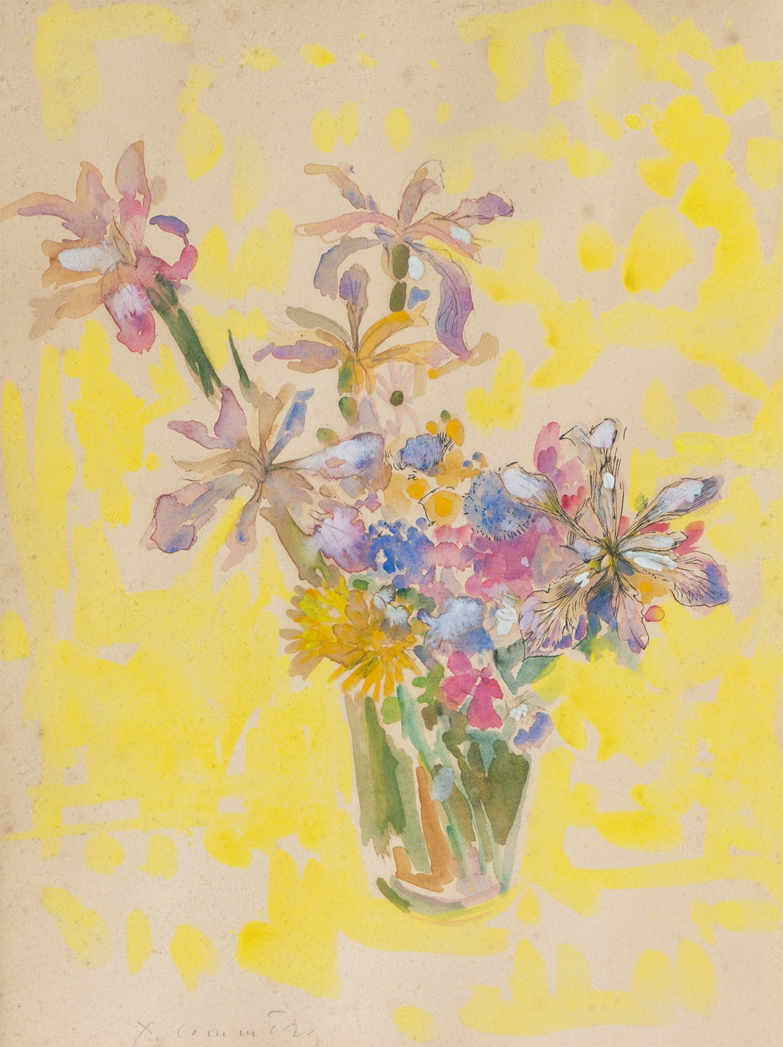 Bouquet, fond jaune, 1970/1975 - Cliquez sur l'image pour la fermer