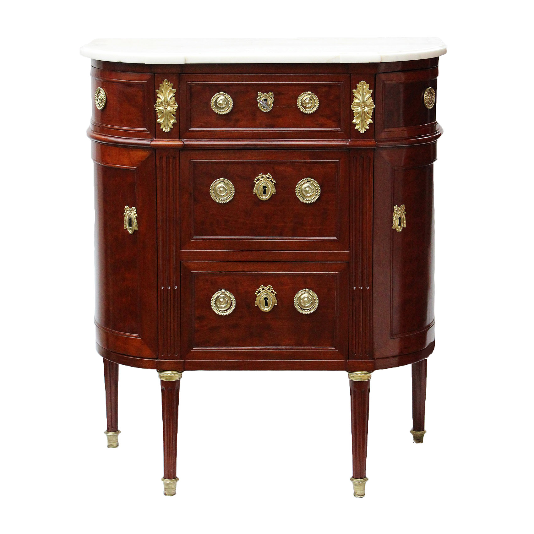 Commode demi lune d epoque Louis XVI en acajou - Cliquez sur l'image pour la fermer